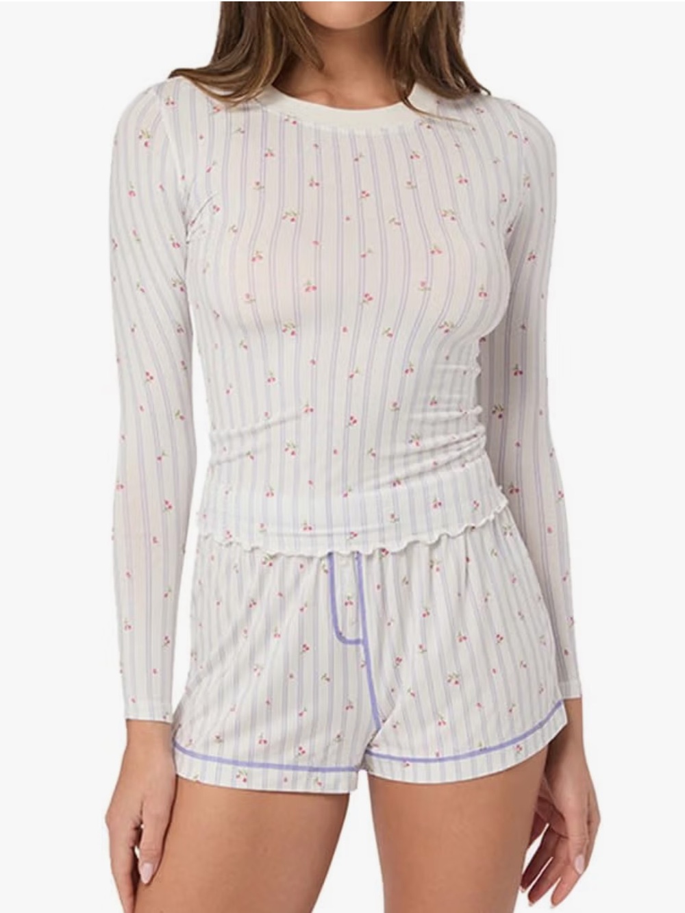 WeWoreWhat Long Sleeve Crewneck Top in Floral Stripe Print Size M